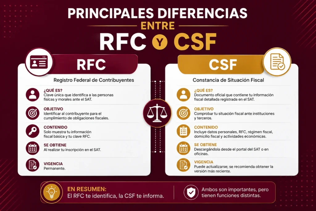 Principales diferencias entre RFC y CSF