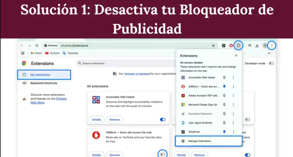 Solución 1: Desactiva tu bloqueador de publicidad