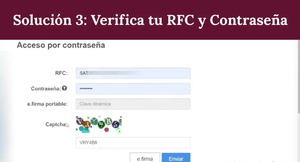 Solución 3: Verifica tu RFC y contraseña